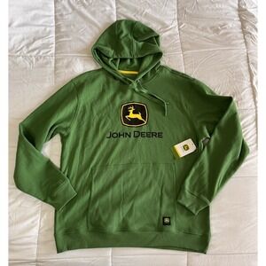 New JOHN DEERE Hoodie Size Large Big Logo Green Yellow Workwear Sweatshirt